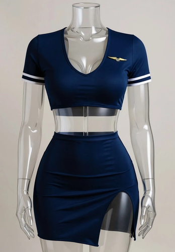 ست کاستوم فانتزی زنانه ۲ تکه مدل مهمانداری هواپیما کد M021