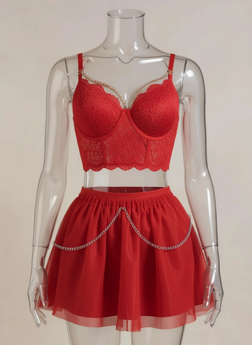 ست نیمتنه و دامن زنانه فانتزی دانتل و تور با زنجیرهای ضد حساسیت کد 1210