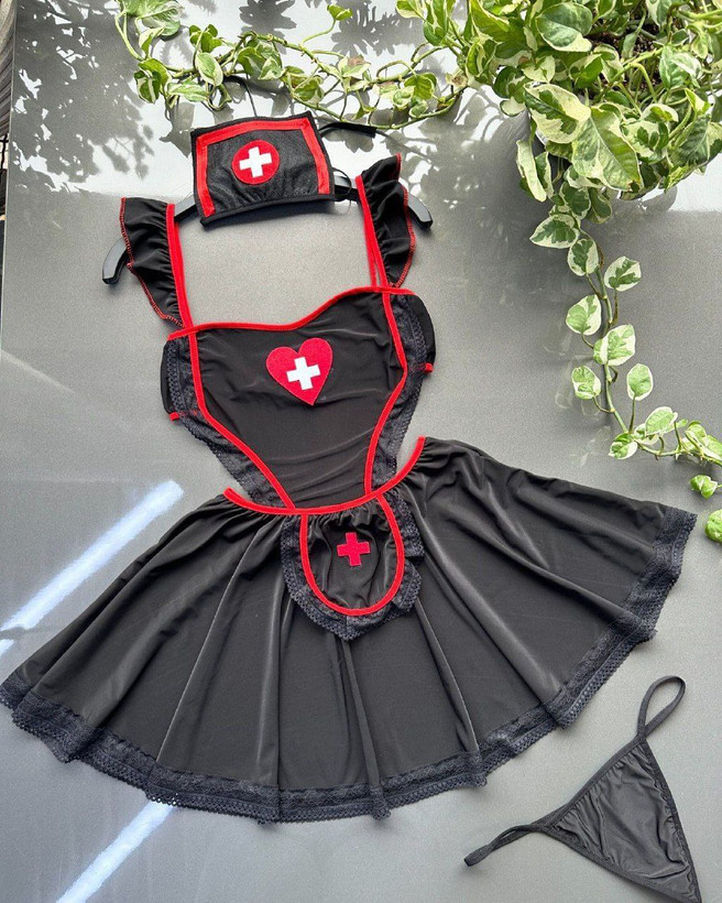ست کاستوم زنانه فانتزی مدل پرستاری 3 تیکه (با شورت و کلاه) فری سایز از ۳۸ تا ۴۲ کد 2056